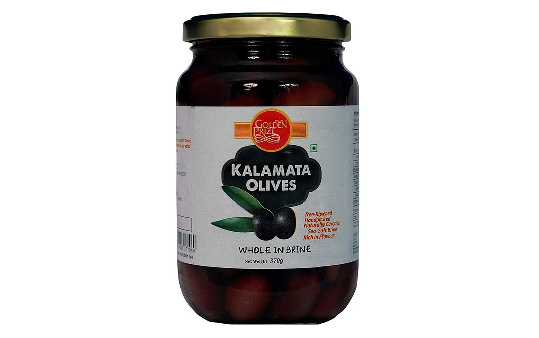 Golden Prize Kalamata Olives, Whole In Brine    Glass Jar  370 grams
